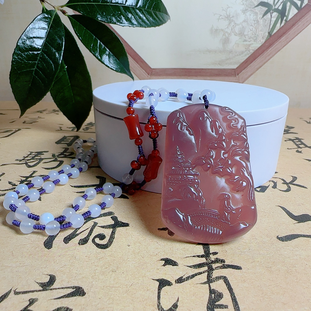 602-佳人严选正品玉石高端紫山水吊坠赠链（多样性发货发一个）