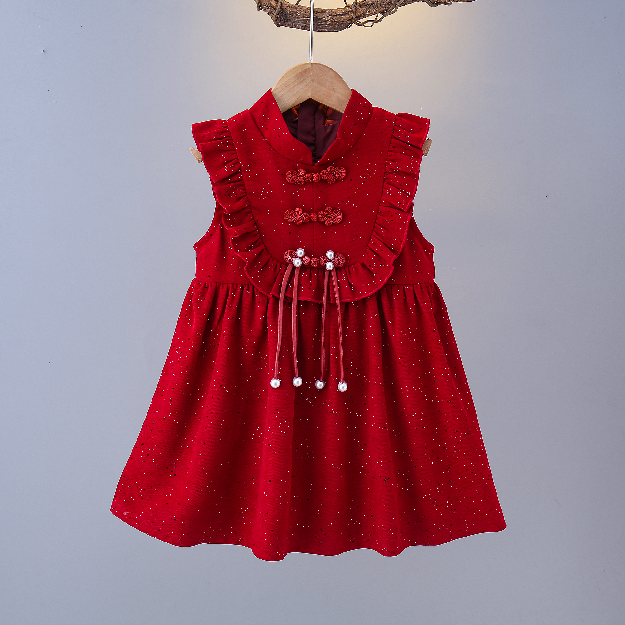 女童秋冬季新款2025新款红色中小童背心连衣裙儿童洋气小女孩