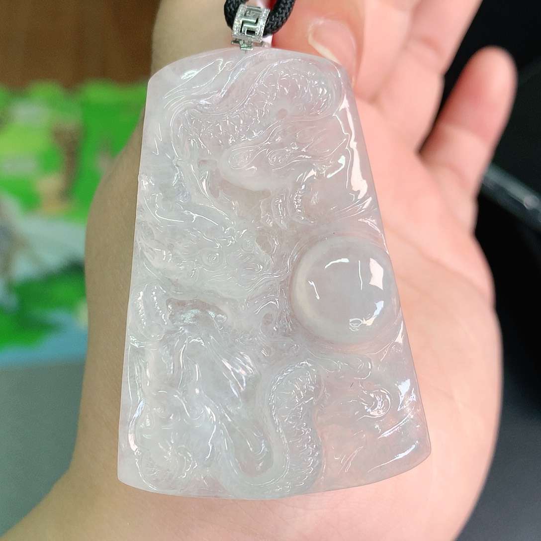 翡翠颈饰18K金镶嵌冰胶大龙牌56*37.5*5.4