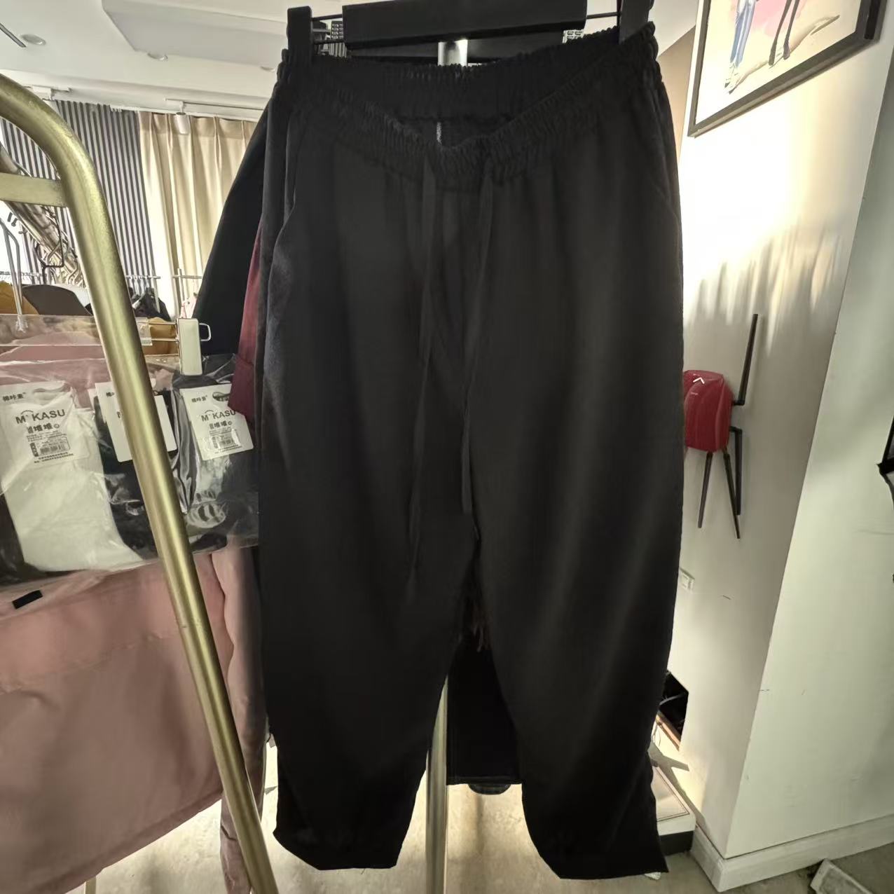 【二婷现货】黑色小码麻休闲裤