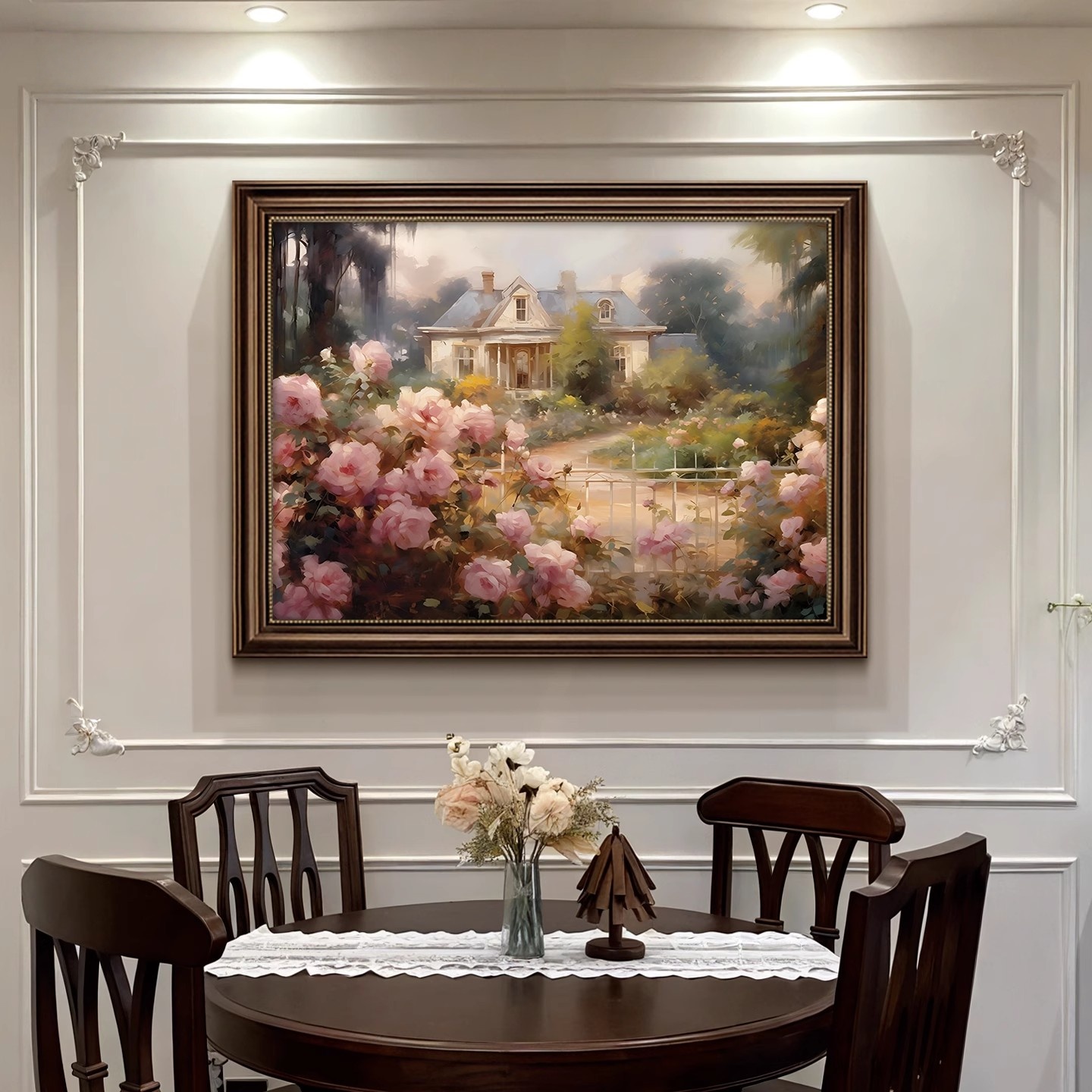 美式餐厅装饰画2025新款饭厅背景墙挂画花卉复古油画欧式高档壁画