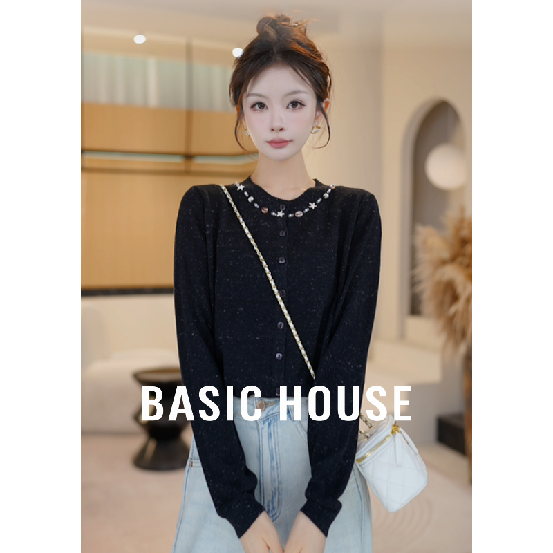 Basic House/百家好韩系手工钉珠羊毛针织衫新款上衣B1195B57A22