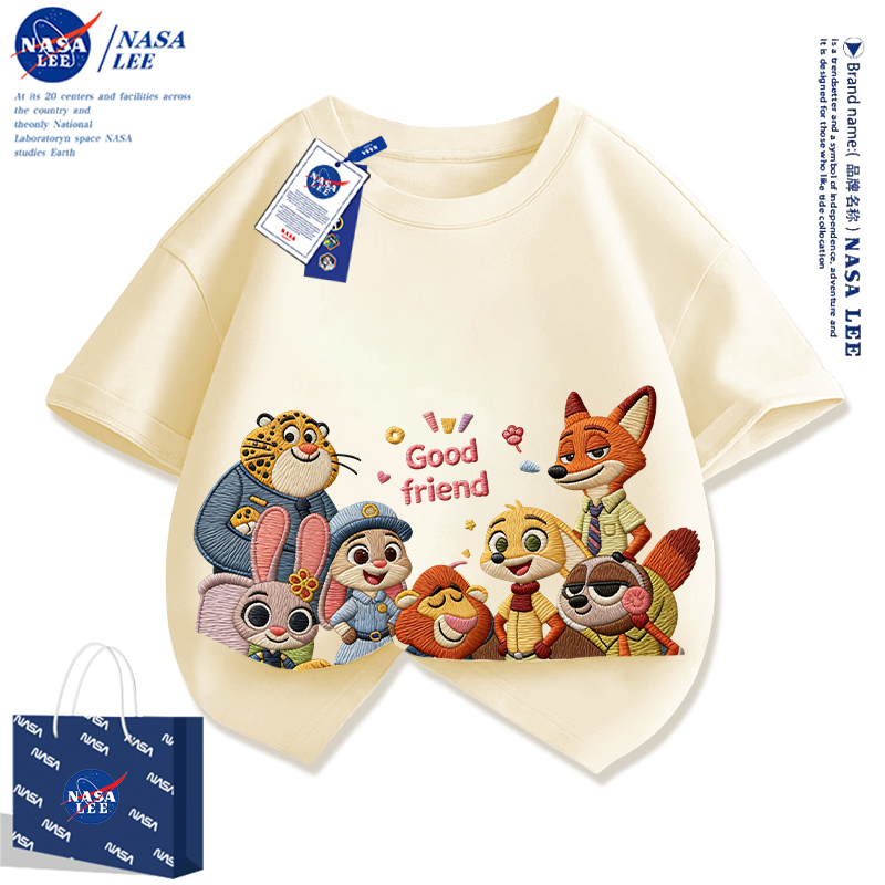 NASA疯狂动物城儿童短袖t恤2026新款夏装男童女童纯棉半袖体恤