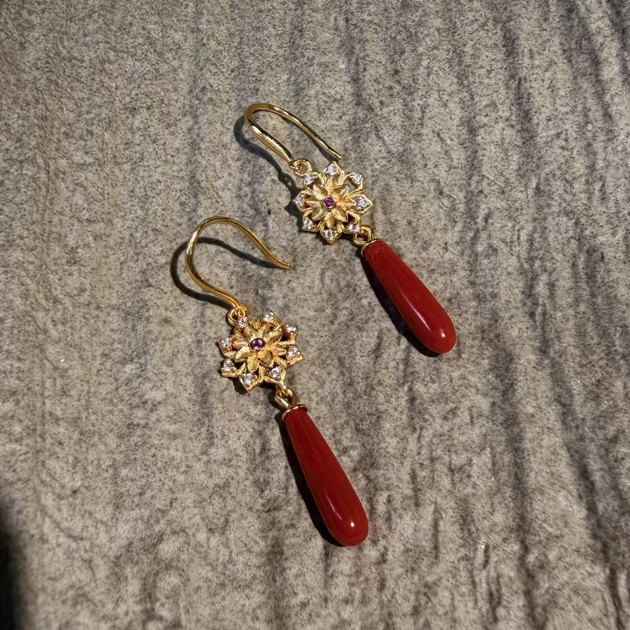 科西卡珊瑚 耳坠925银 ——123001