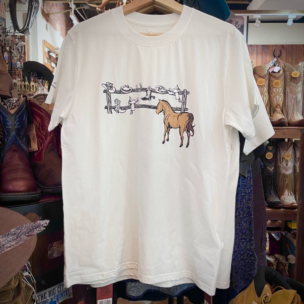 西部风格马图案复古圆领T恤百搭宽松型男女款通用运动短袖