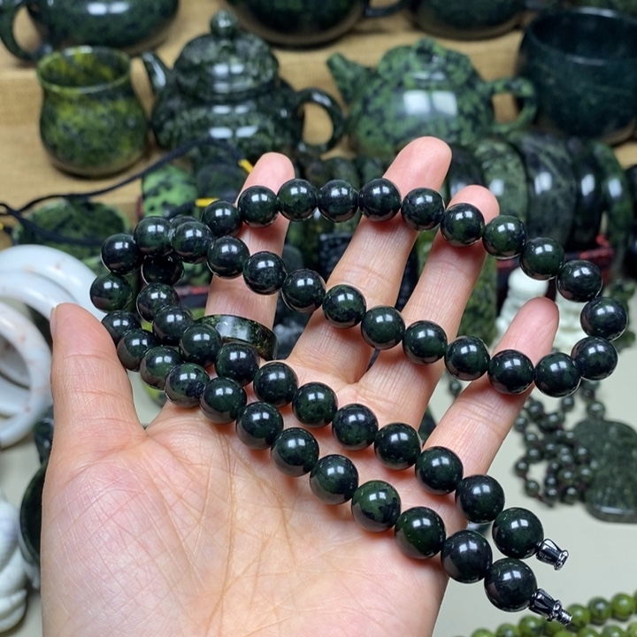 浅***笑蛇纹石玉未镶嵌项链药王石10毫米项链