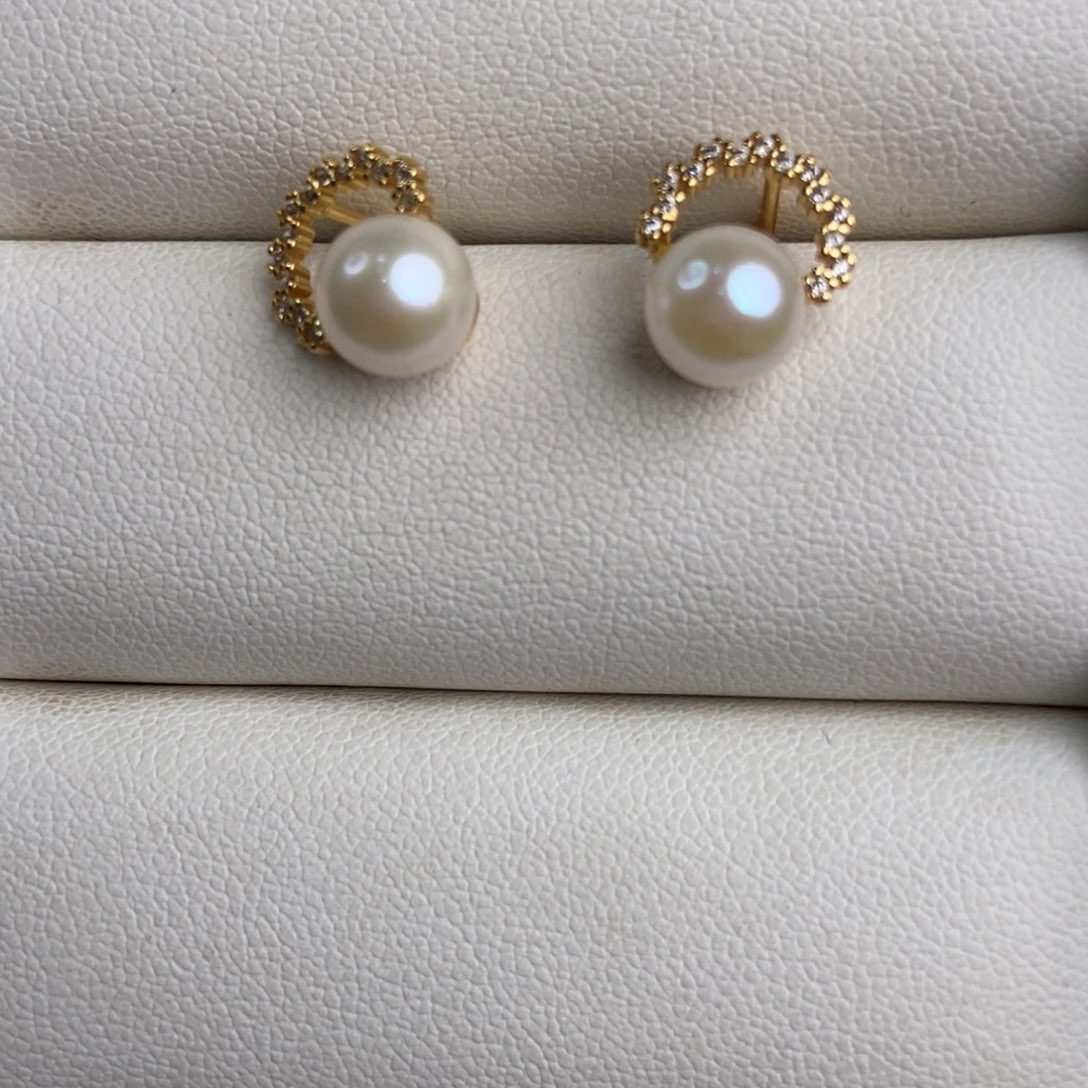 海水珍珠耳饰银S925镶嵌