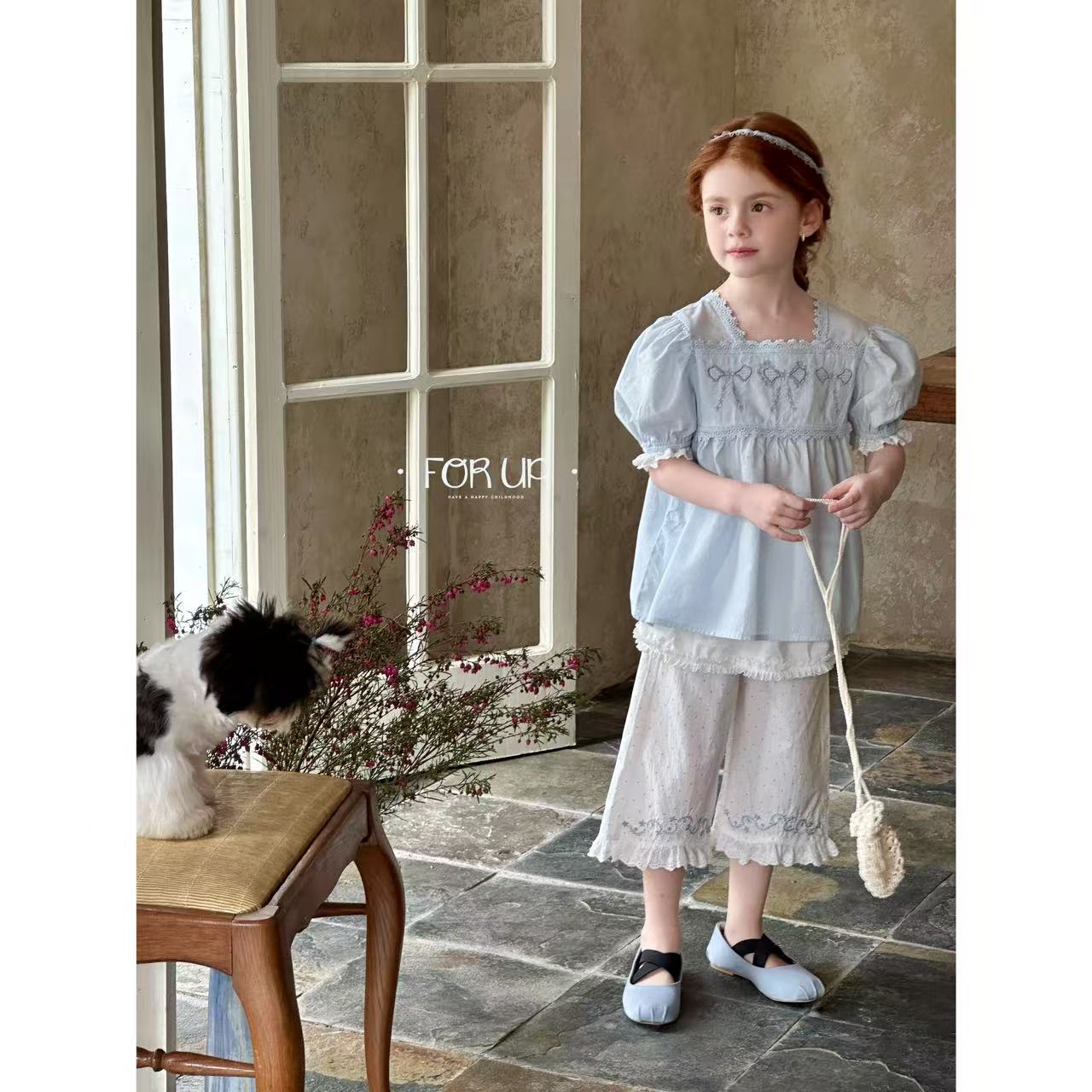 【现货】252-FU-85130多色法式蜜恩花藤刺绣花边九分裤