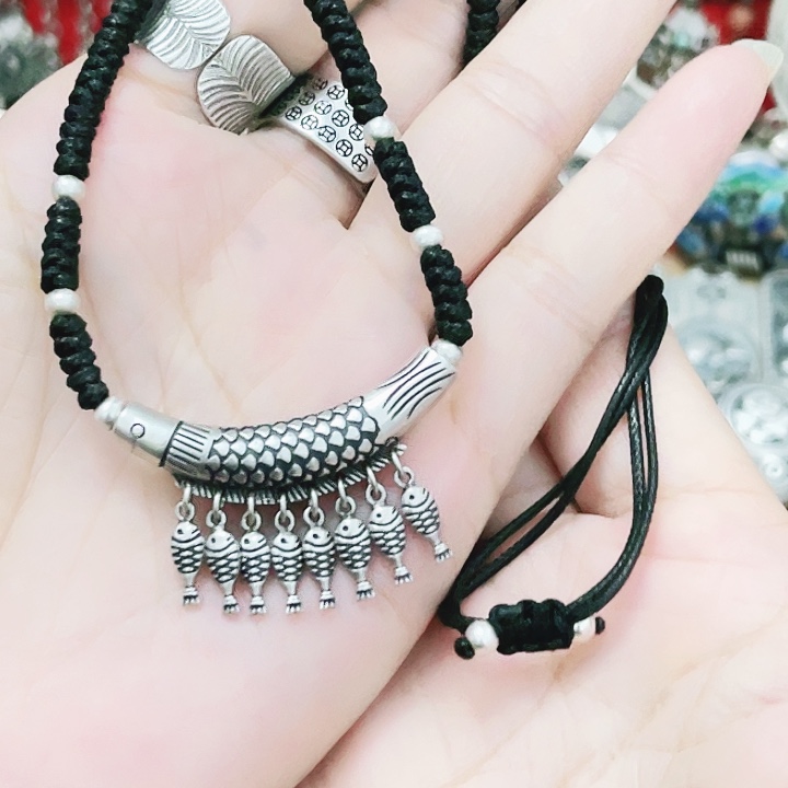 吊坠足银做旧复古流苏鱼项链