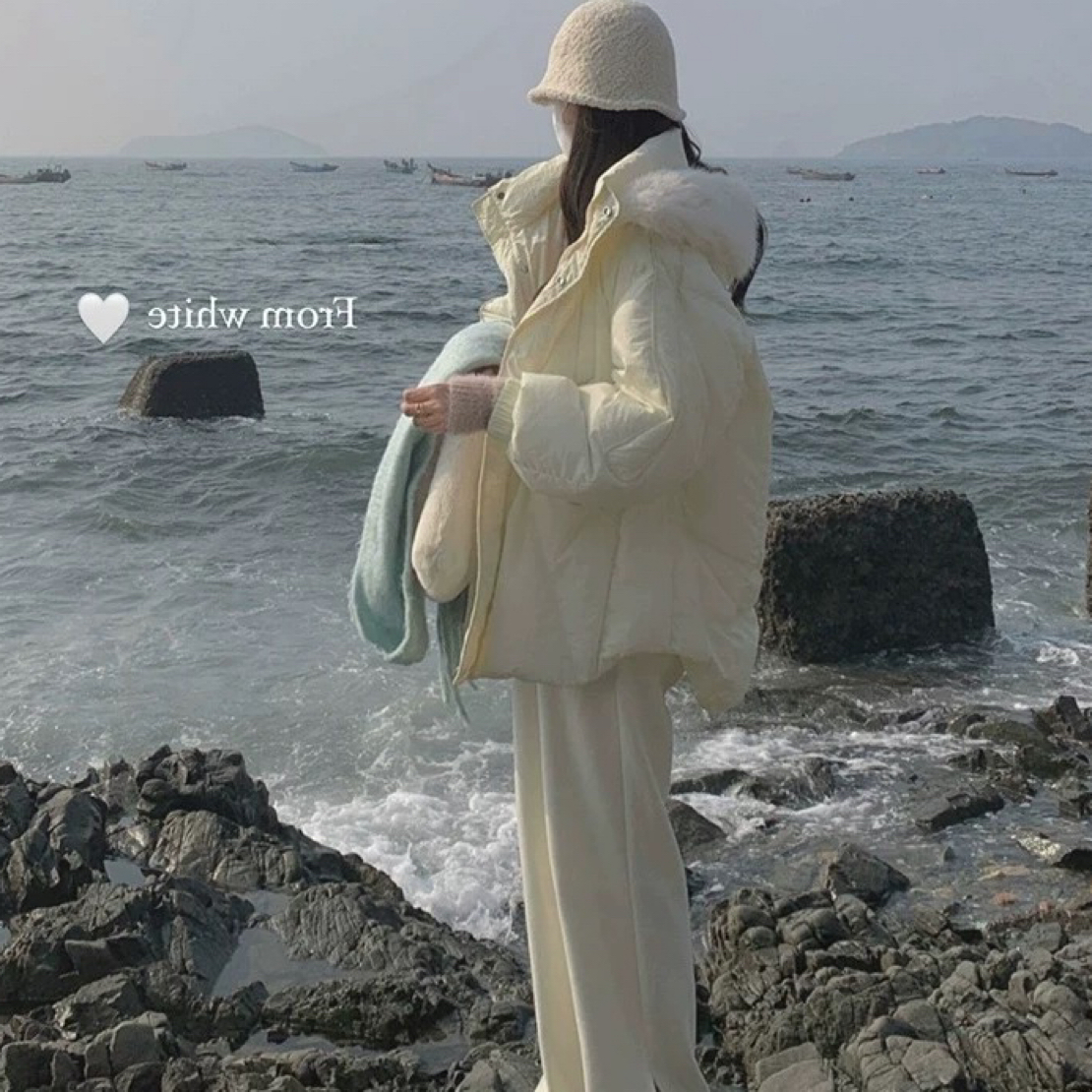 大毛领90白鸭绒黄色羽绒服外套