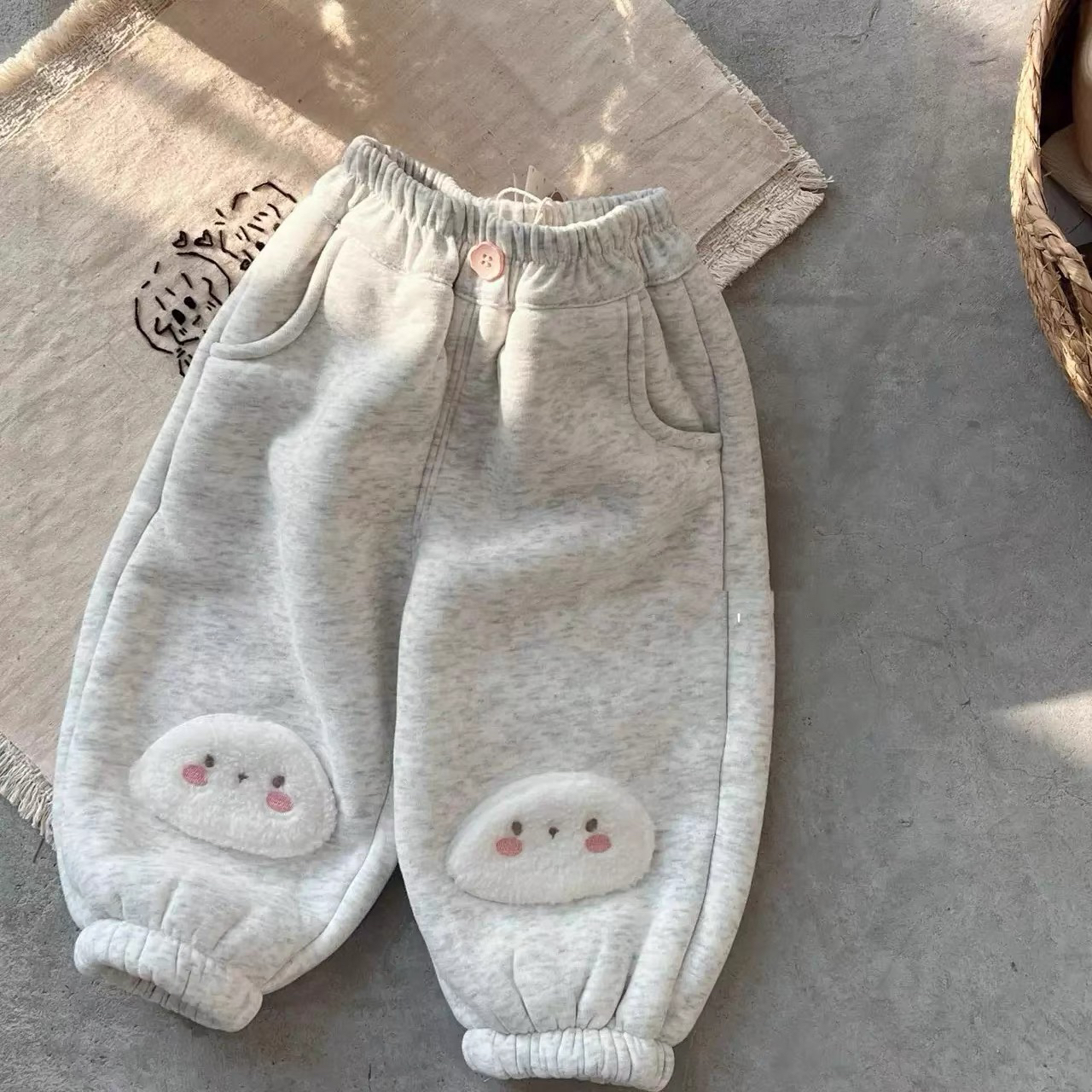 冬季女童可爱韩系兔耳朵加绒加厚束脚保暖休闲卫裤