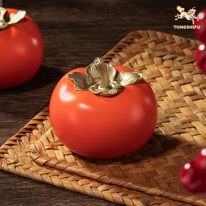 铜师傅《事事如意（一对）》柿柿如意柿子铜摆件 乔迁新居开业礼品