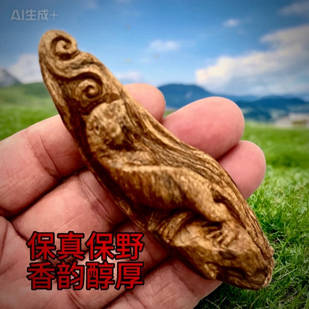 沉香天然结油老料随型清雕吊坠一路豹升九分沉 香韵醇厚甘甜清凉