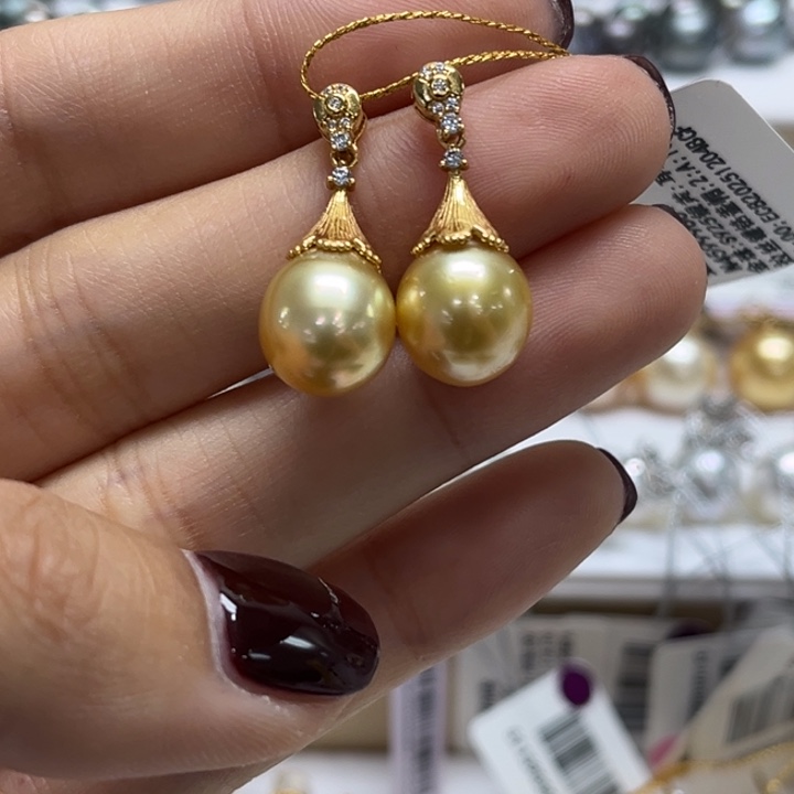 银S925镶嵌耳饰海水珍珠10mm74号