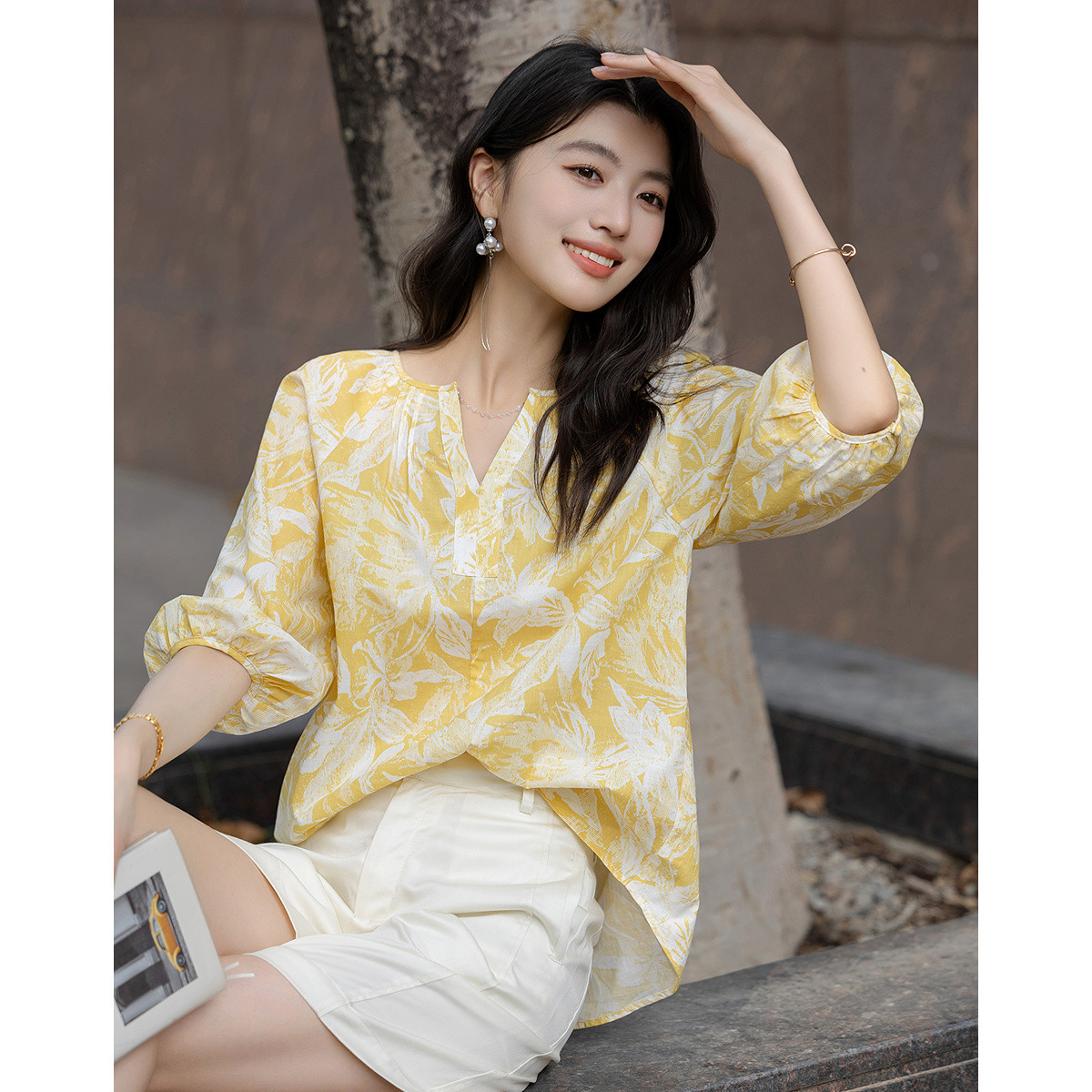 2025夏季法式气质独特别致漂亮上衣洋气减龄多巴胺色短袖衬衫女