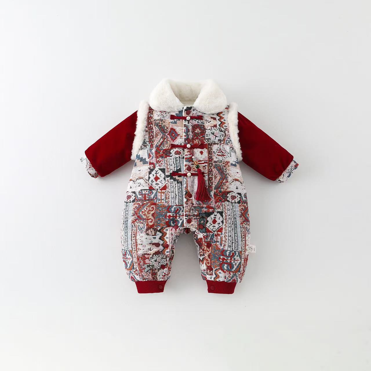 DZ冬季婴儿衣服满月百天宝宝加厚连体衣可爱洋气爬服外出保暖棉衣