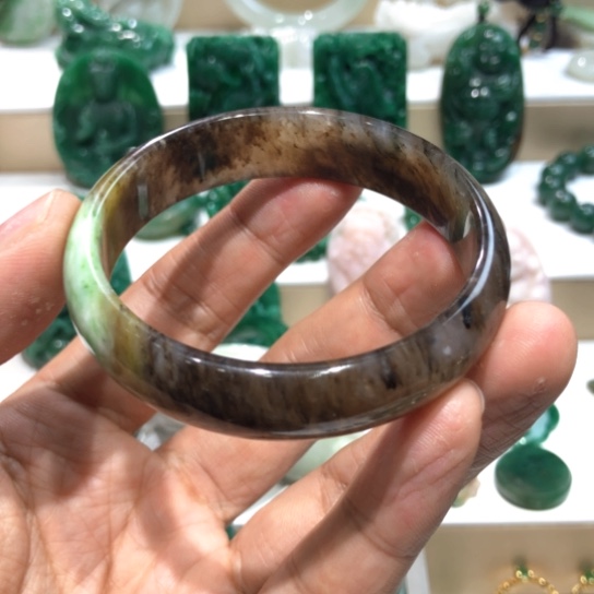 独山玉未镶嵌手镯55.3圈口糖色水头