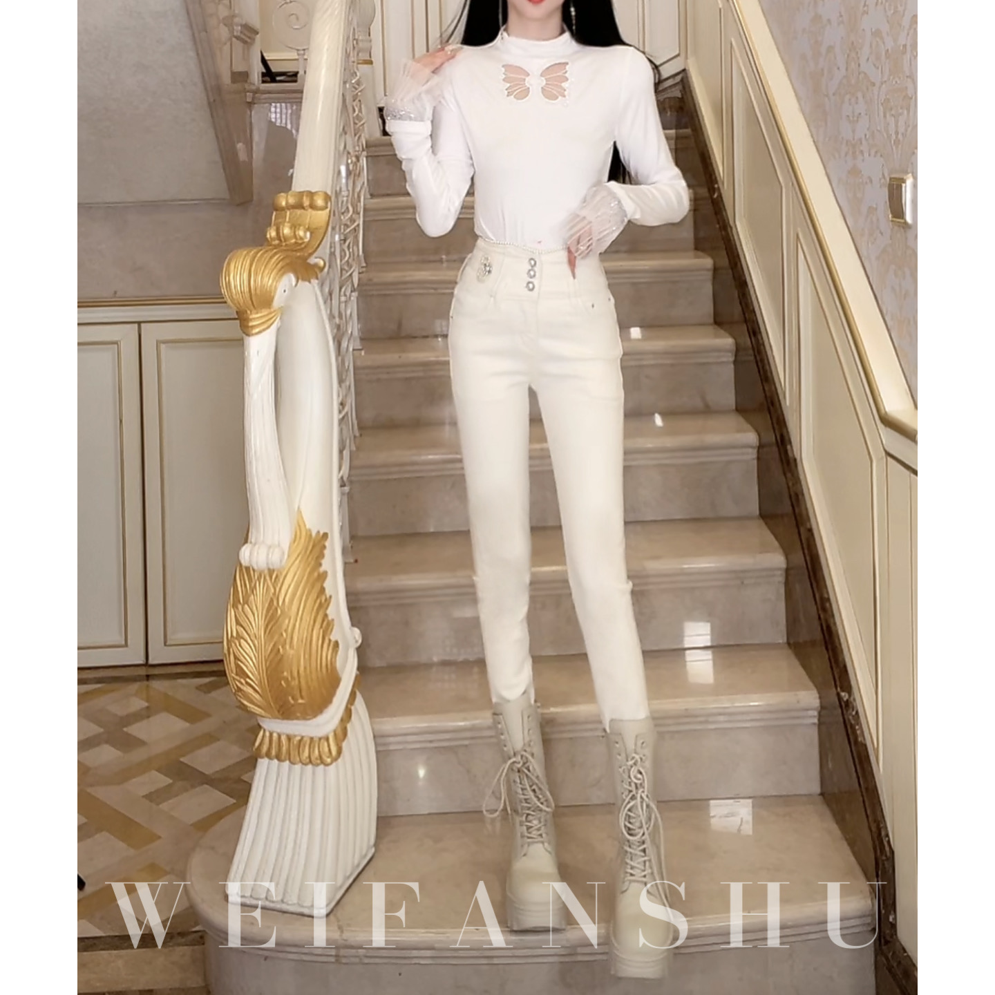 WEIFANSHU/魏凡舒【腿精秘籍】秋冬新款修身显瘦时髦显瘦加绒牛仔裤