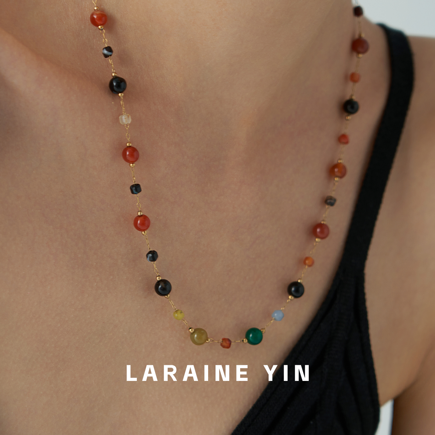 钛钢项链 【买3免1】轻奢彩色串珠项链女高级感百搭小众浪漫锁骨链