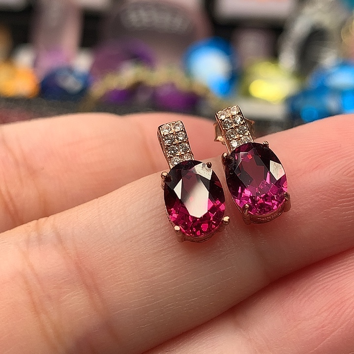 石榴石耳饰银S925镀金镶嵌