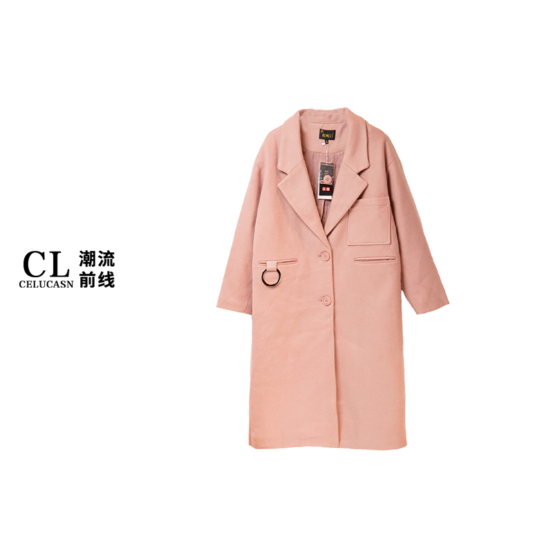 B7WIN186#冬新款时尚韩版洋气百搭双排扣中长款羊毛大衣外套