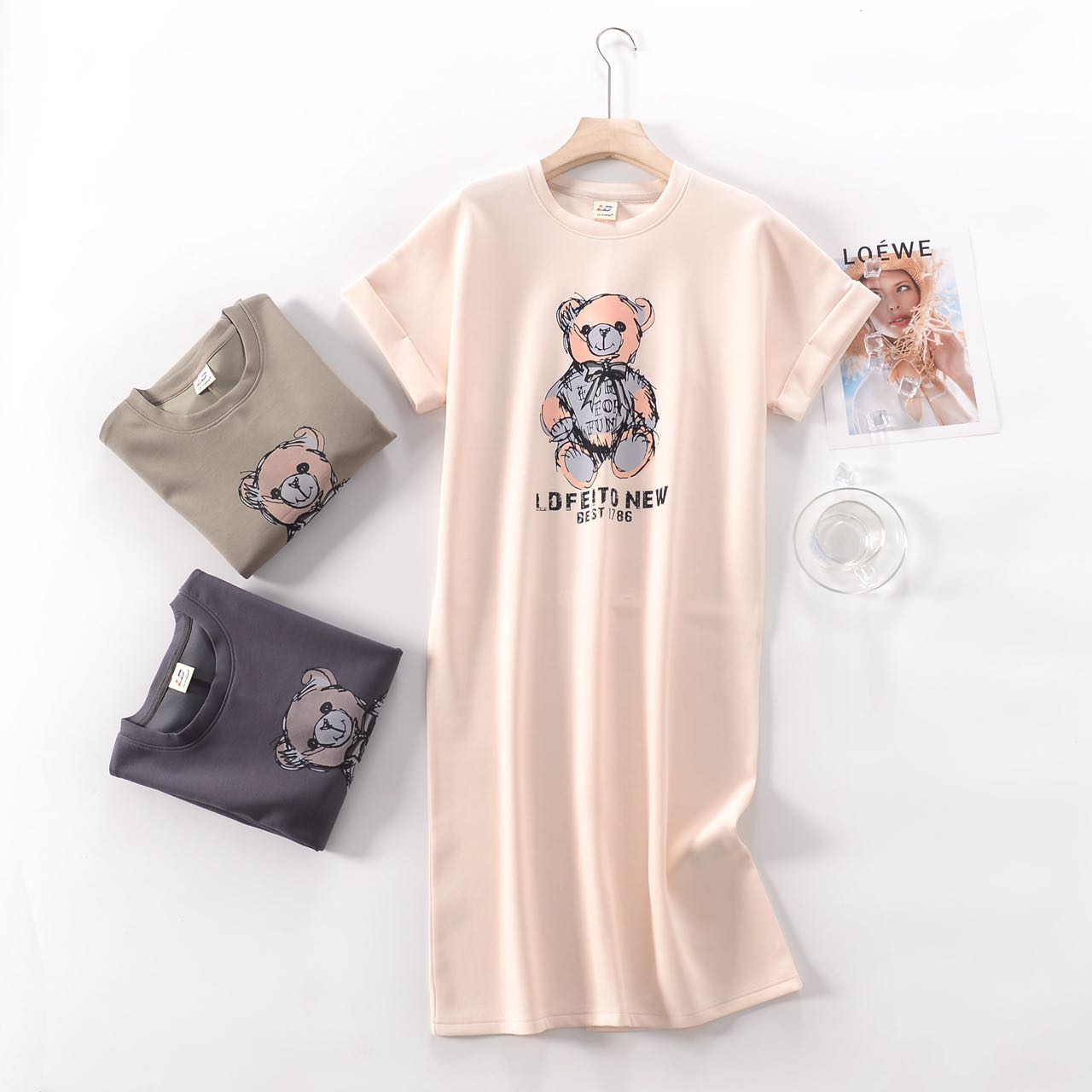 laohu-专柜同款线条小熊长裙时尚休闲显瘦百搭JX-24313