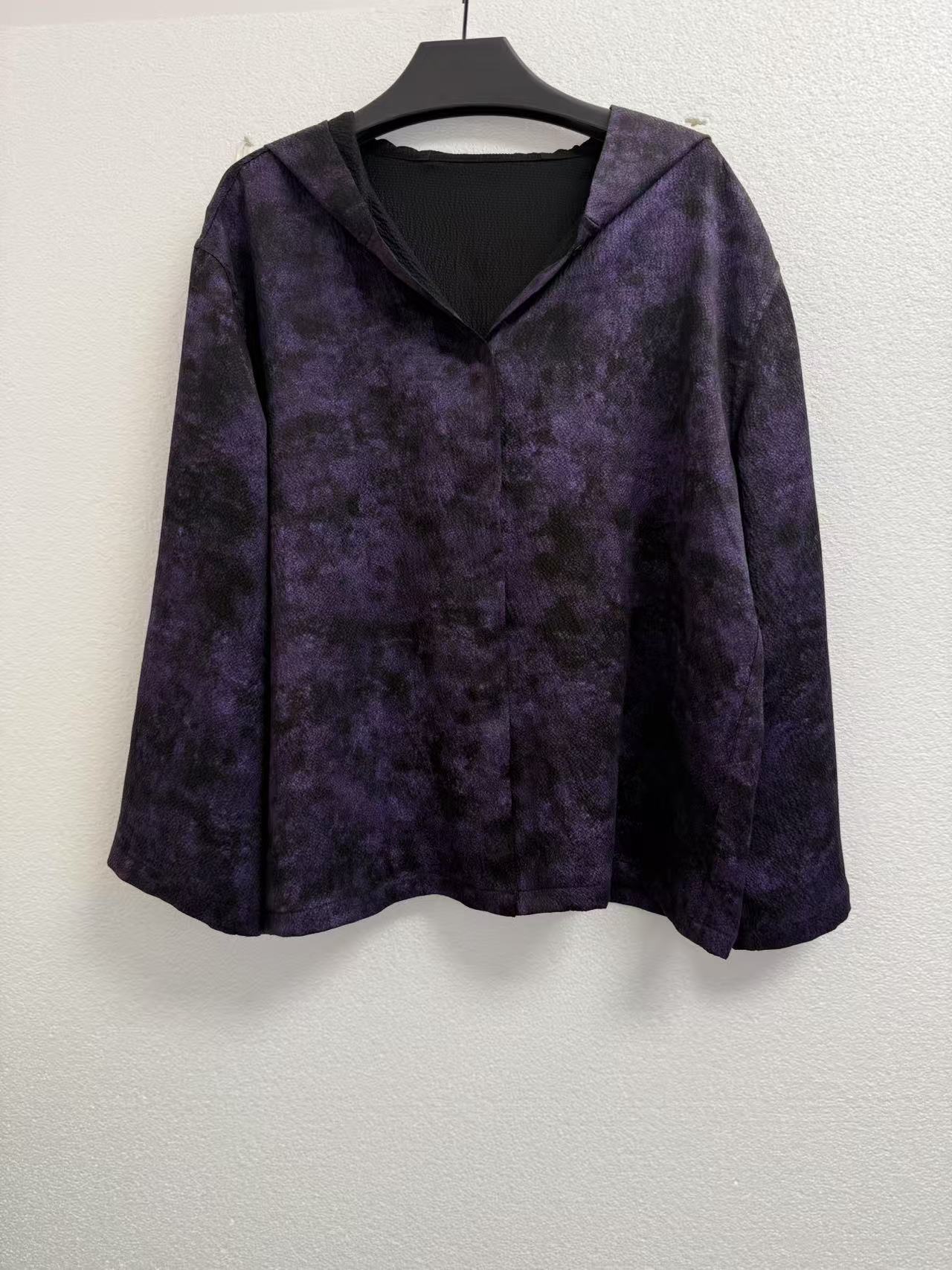 【橙思锦】珍珠缎香云纱双面穿鎏金帽衫25066