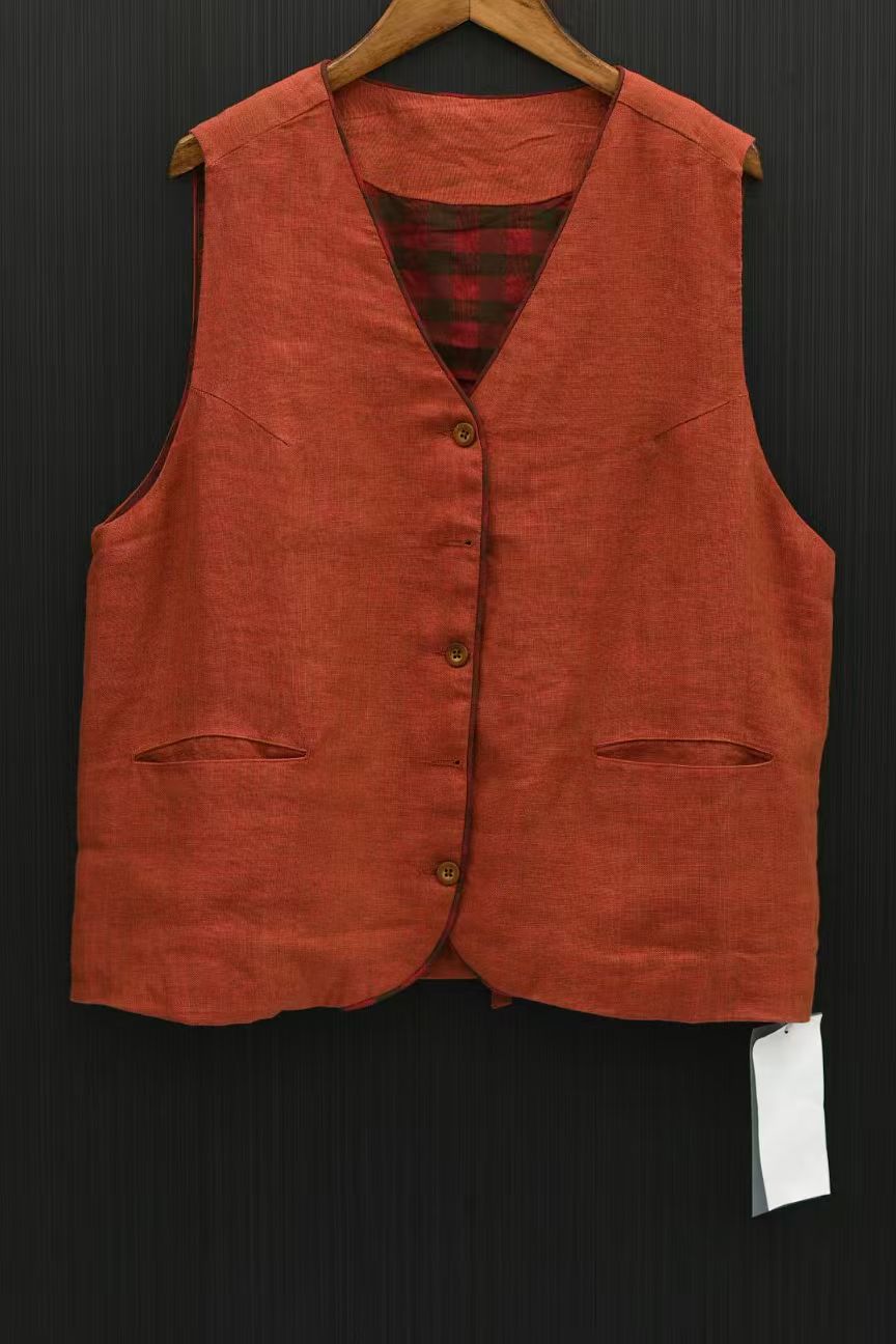 无相布衣分享  如眸原创色织亚麻收腰马甲针织国风51224