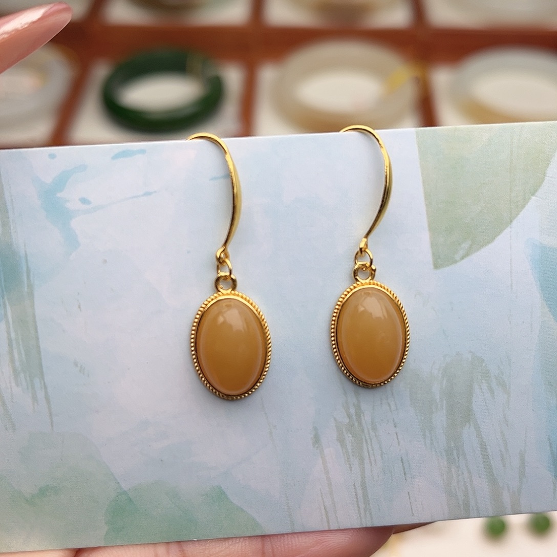 和田玉银S925镶嵌耳饰