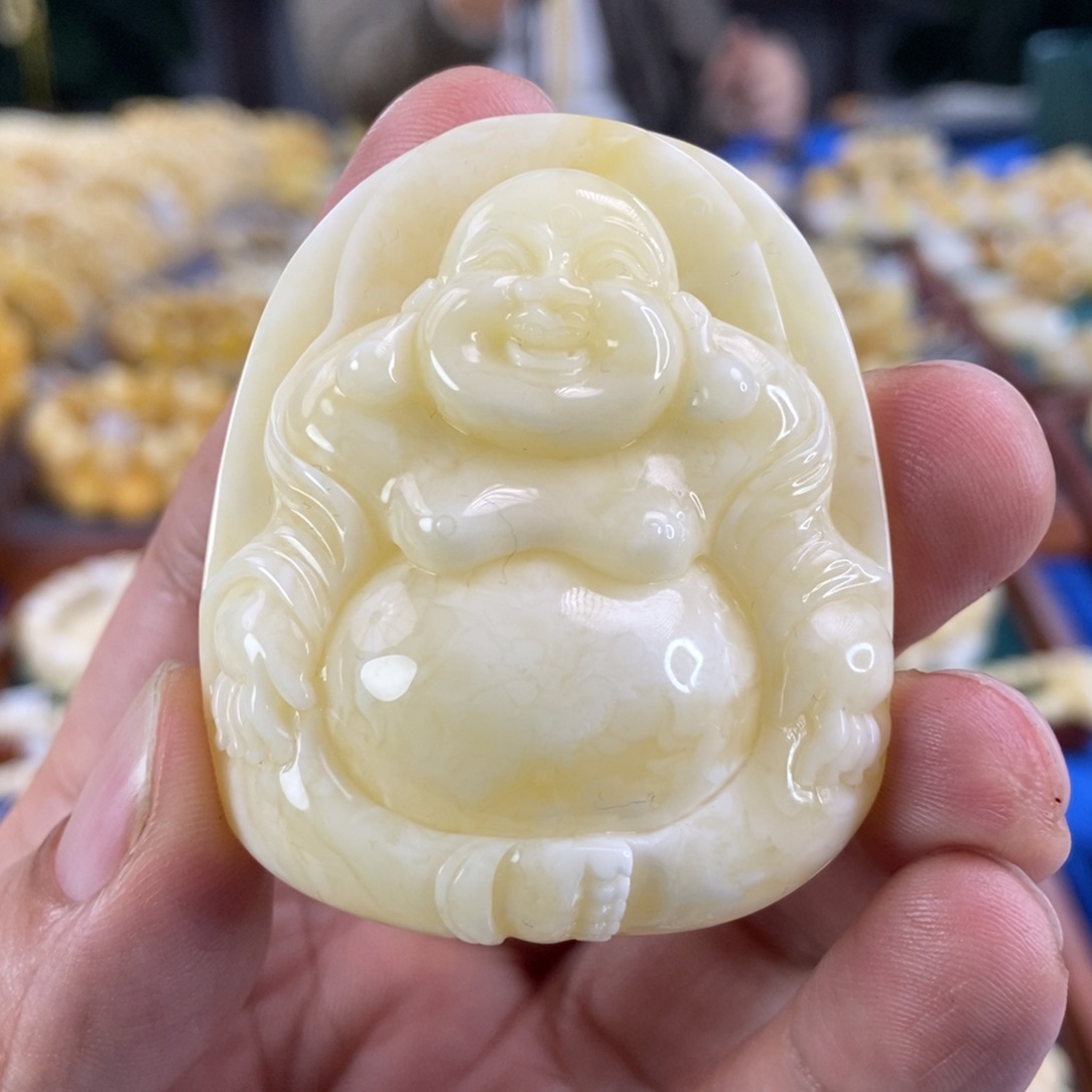 琥珀珠宝奇石未镶嵌白蜜蜡笑佛30.8