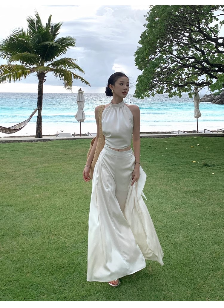 不冷BULENG 夏季富家千金仙女套装长款半裙可调节中高低领小上衣