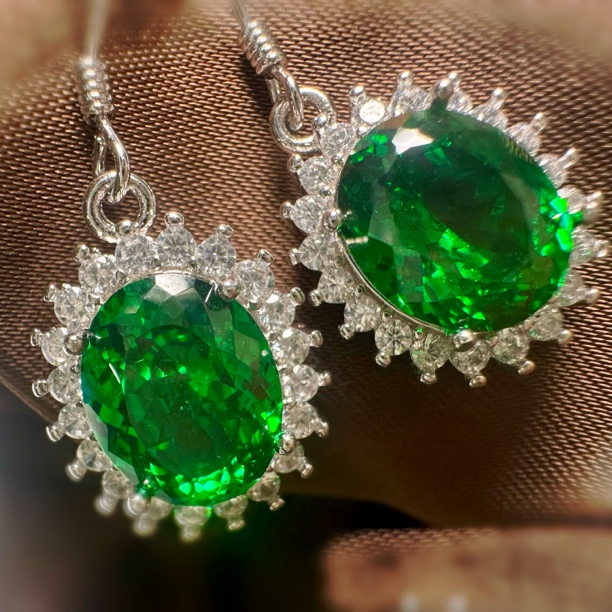 925银耳饰 绿色8*10耳坠  尖晶女戒彩色超闪多色尖底时尚百搭超美