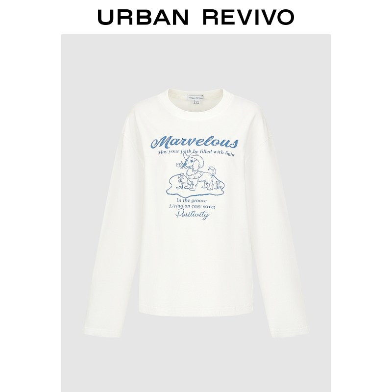 UR2026春季新款女装休闲做旧萌宠印花棉质长袖T恤UYL460025