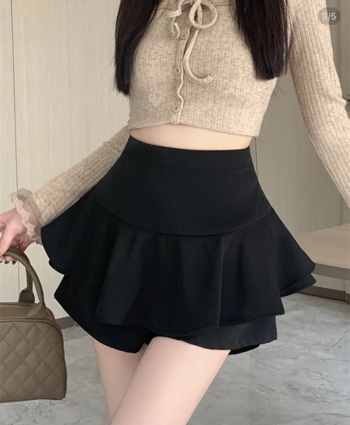 嘉欣家2025新款大码胖mm高腰显瘦荷叶边时尚百搭休闲短裤697