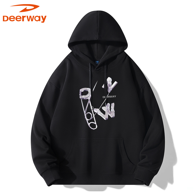 Deerway/德尔惠美式情侣印花卫衣秋季新款潮牌字母学生连帽长袖男