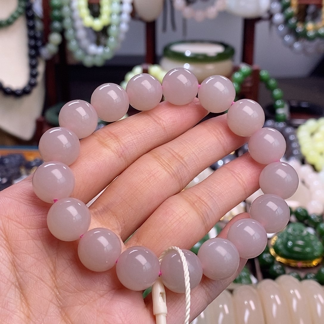 和田玉福利补贴熟藕粉樱花粉手串12m未镶嵌