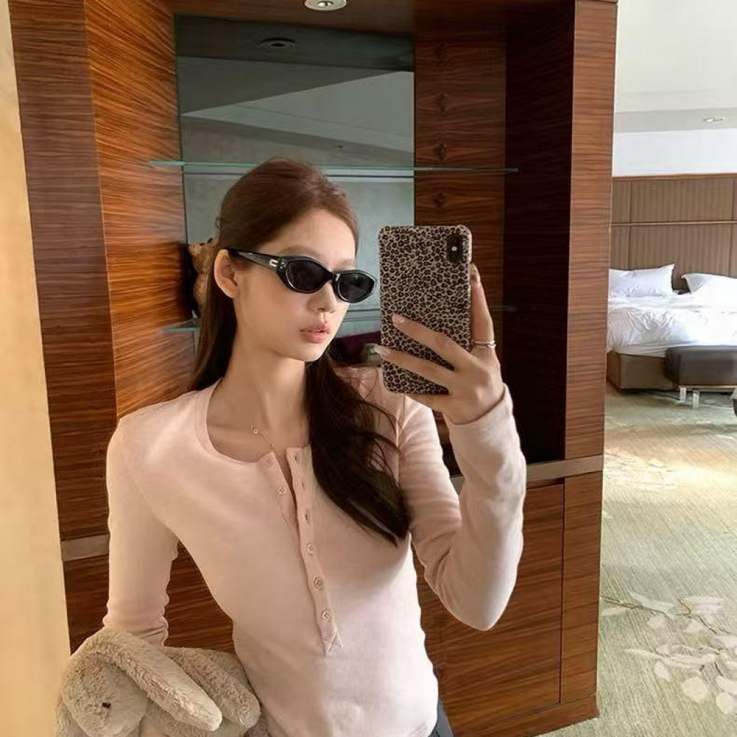 【dd】亨利衫打底长袖纽扣秋季粉色收腰ins风