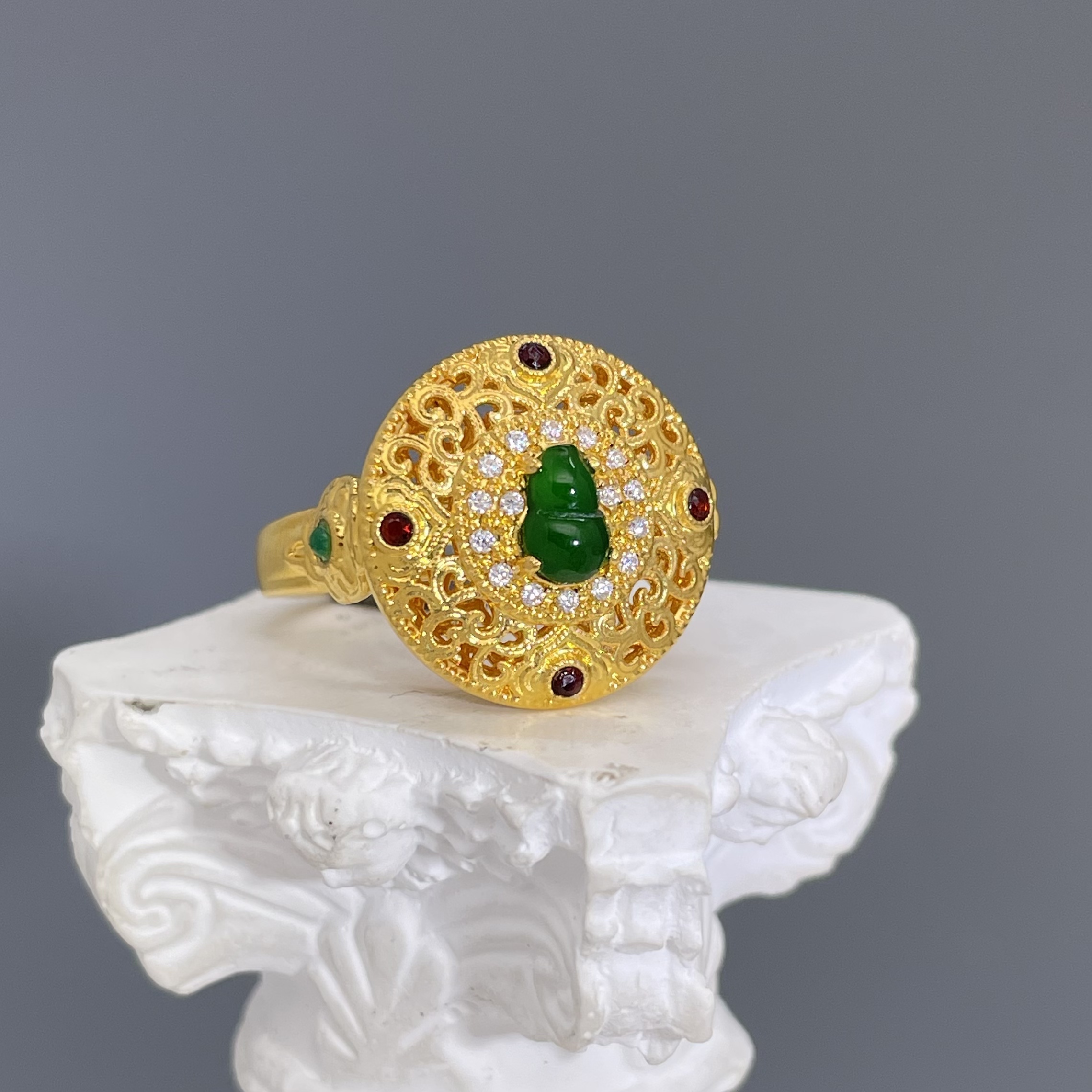 【618钜惠】花丝葫芦—足金999黄金镶嵌戒指2.58克净金重固口12