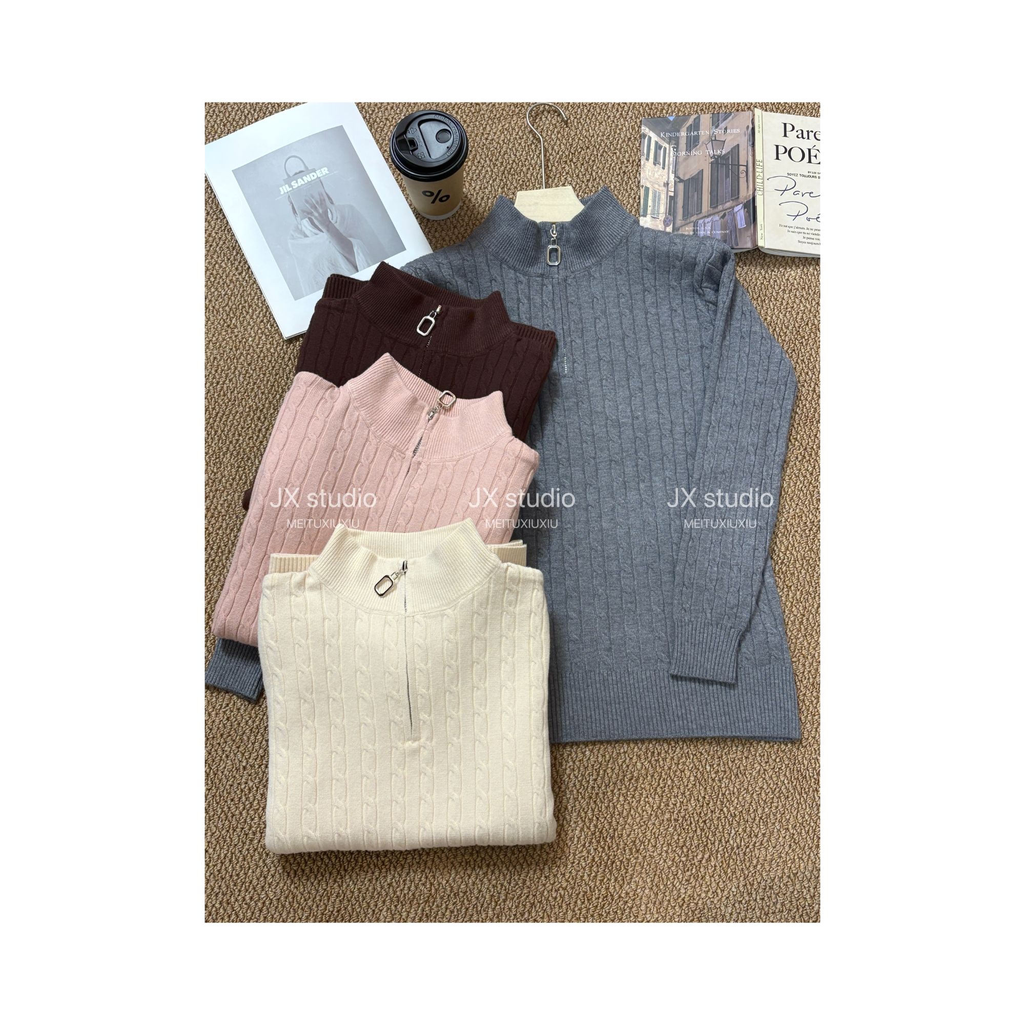 静贤【特特拉链麻花】新款韩版百搭气质显瘦拉链针织毛衣