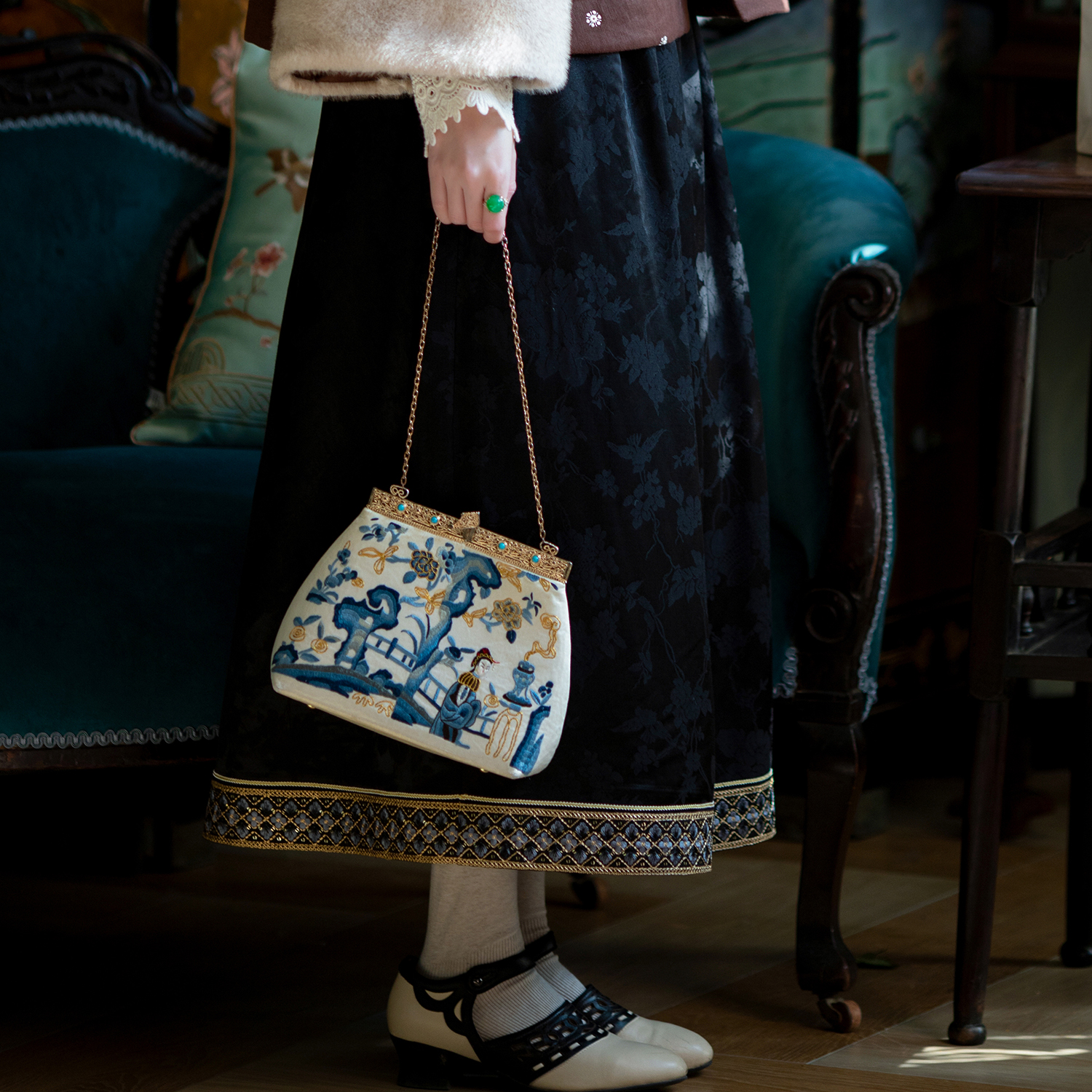 珠绫锦璨丨一城风絮丨提花式复古民国风筒裙百搭夹棉半裙