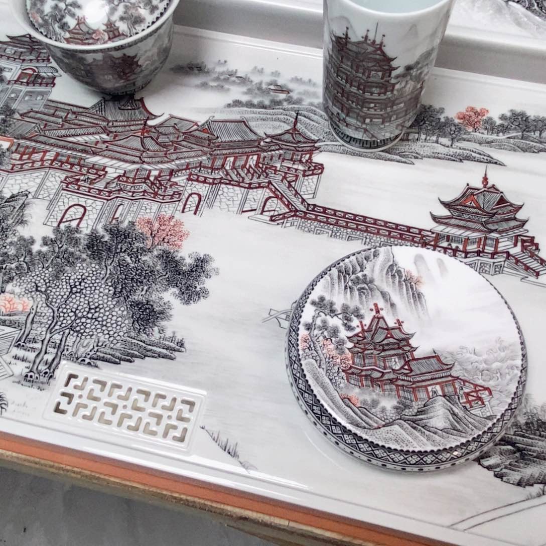 楼阁四件套泡台盖碗杯子盖置