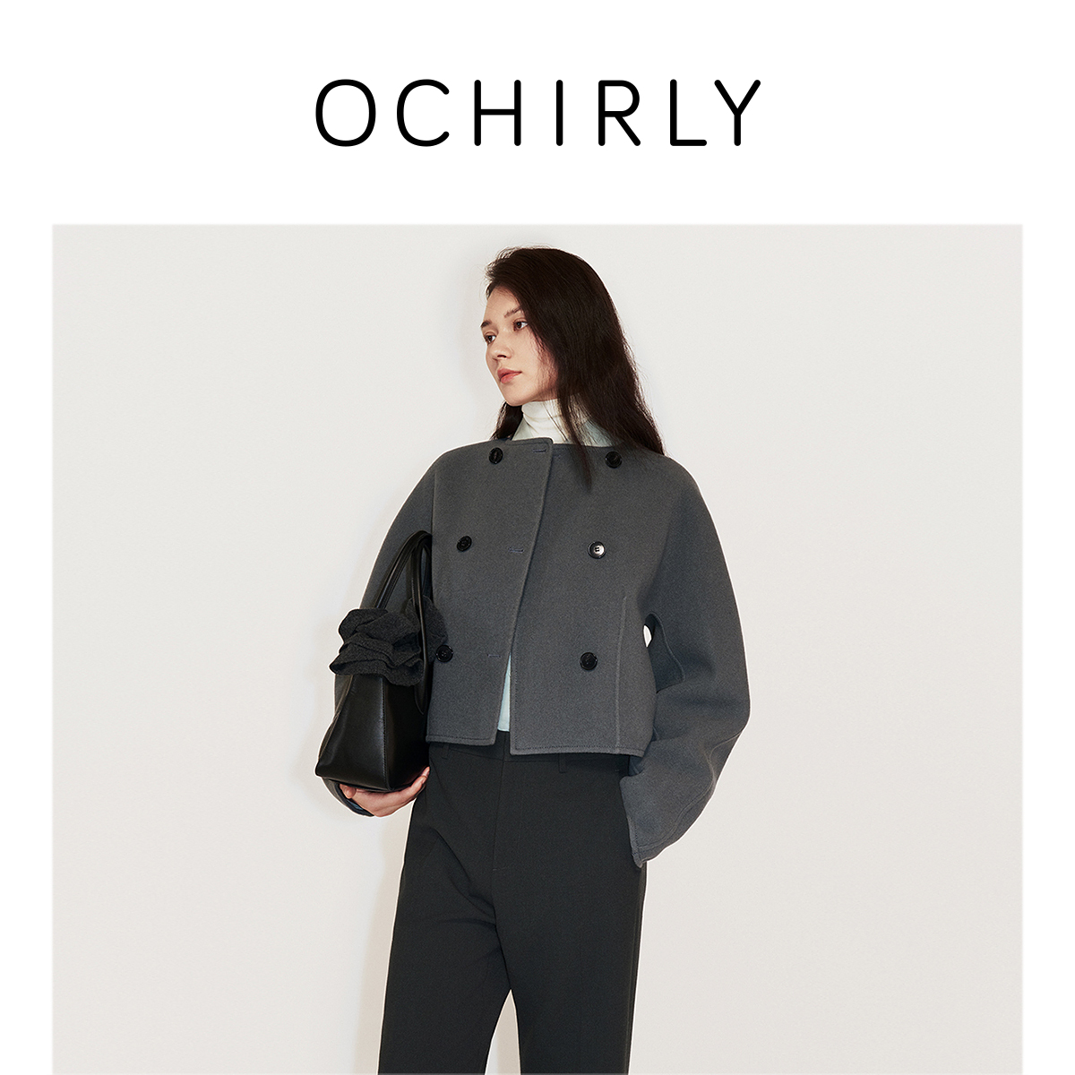 欧时力 澳大利亚100%羊毛双面呢排扣茧型外套秋冬新