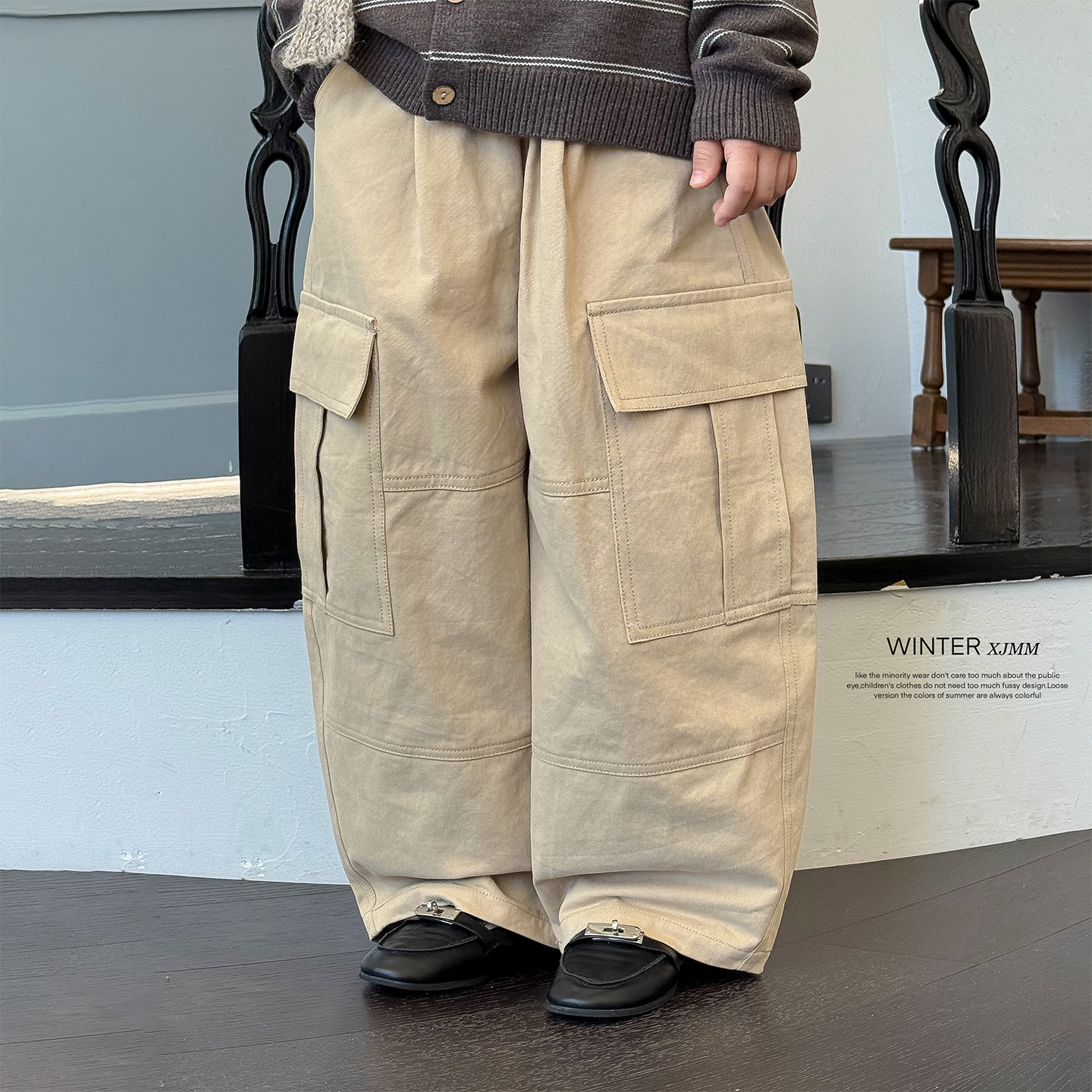 虾酱麻麻男童纯棉裤子秋冬装2025新款男孩长裤阔腿工装儿童休闲裤