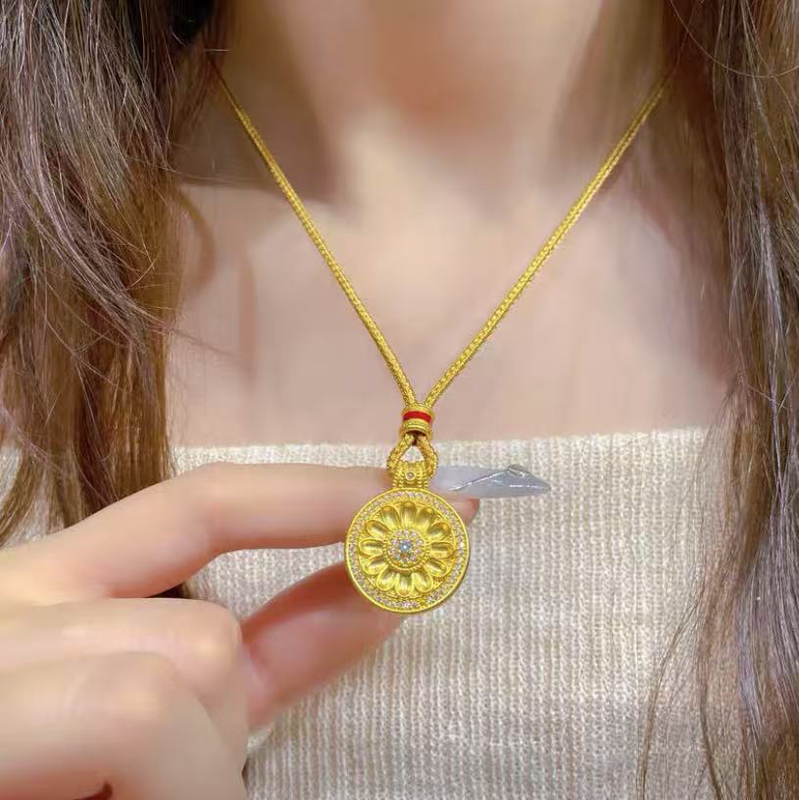 坠链均足银 带钻太阳花吊坠8001