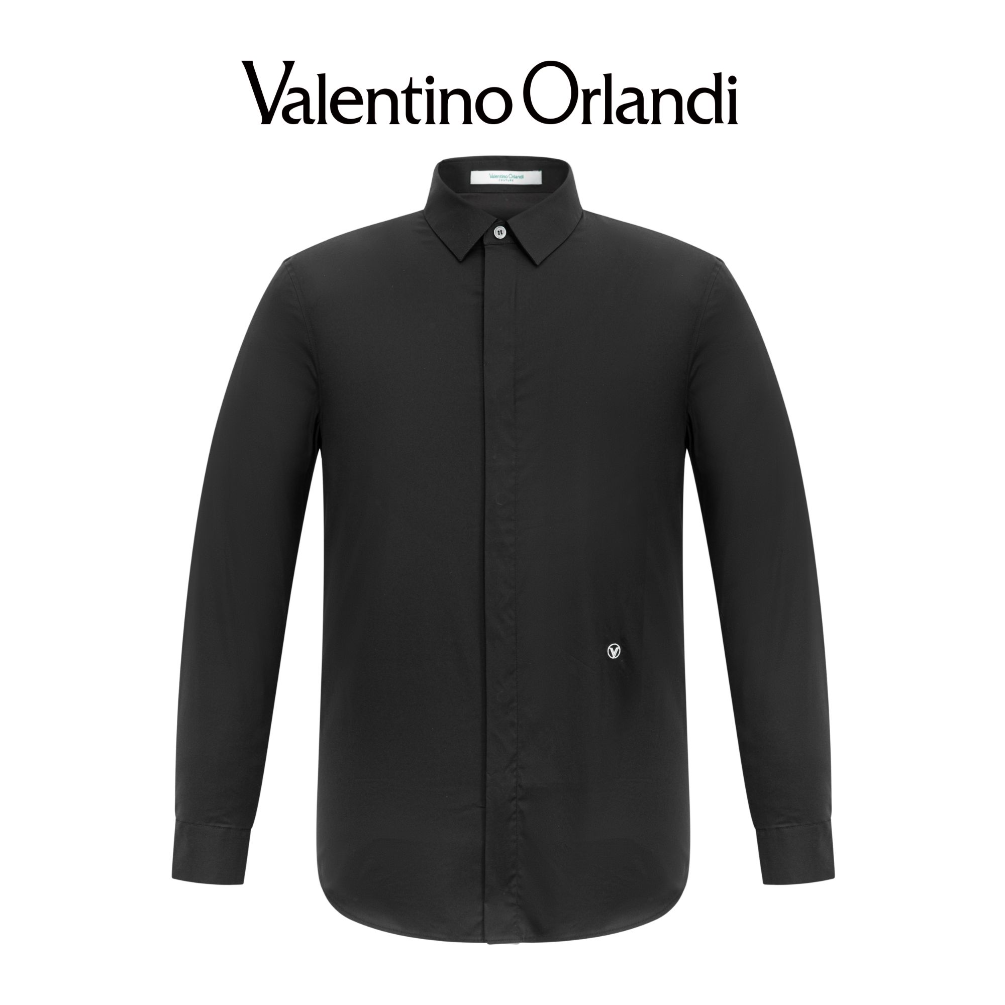 Valentino orlandi男士春秋A版时尚简约商务刺绣小标长袖衬衫