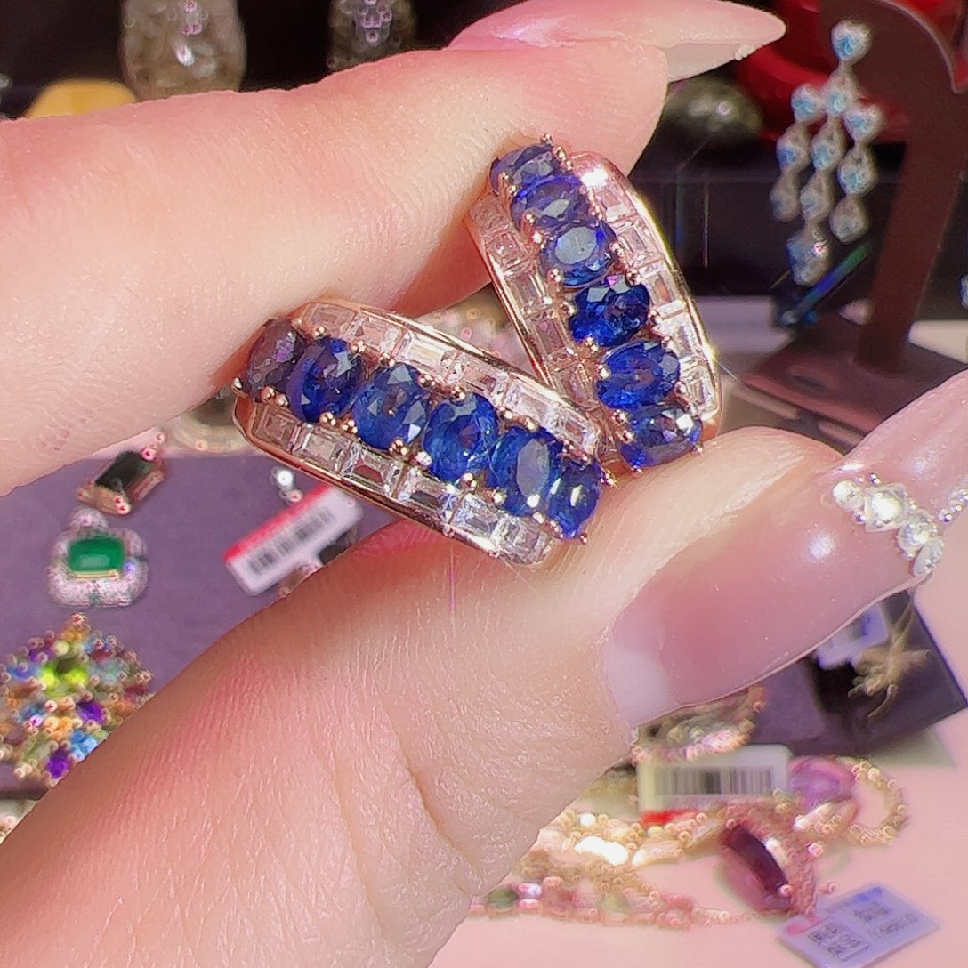 蓝宝石耳钉银S925镶嵌