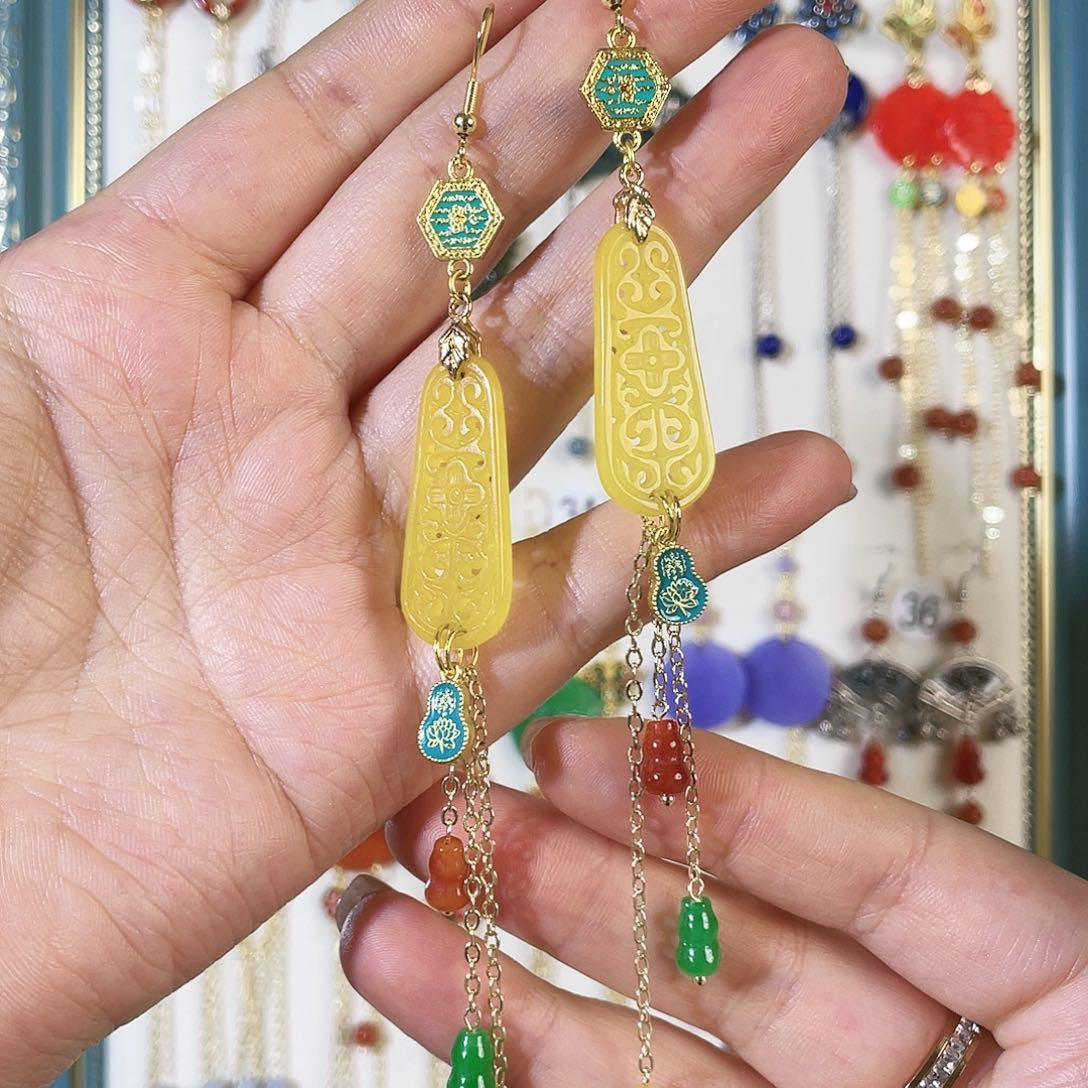 翡翠耳饰银S925镶嵌耳勾925