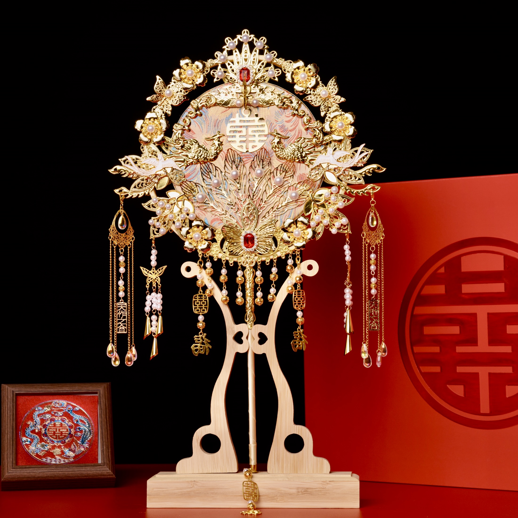 新娘团扇双面双色diy材料包成品扇秀禾扇中式喜扇高级送闺蜜礼物