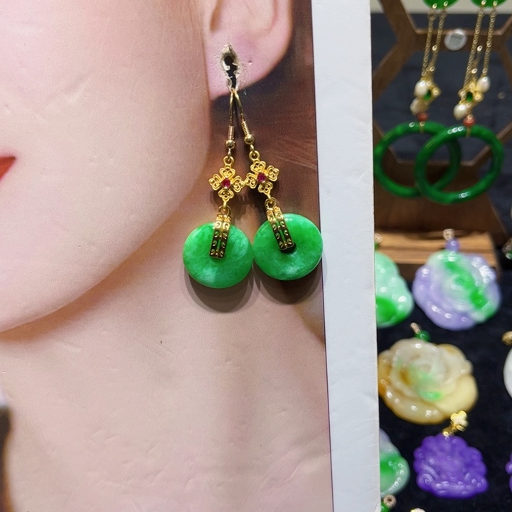 翡翠耳饰14K金镶嵌耳饰