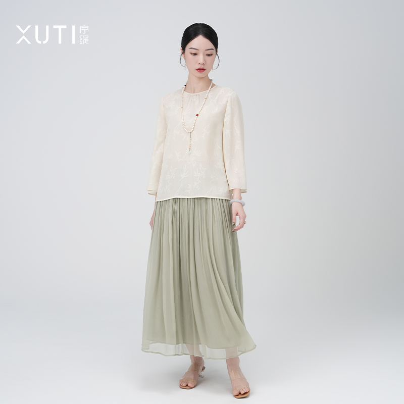 序缇夏季新款国风新中式织金四经绞罗桑蚕丝上衣J37-12632